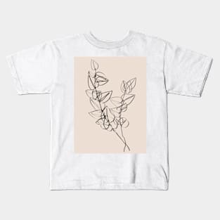 Dark Eucalyptus leaves one line art Kids T-Shirt